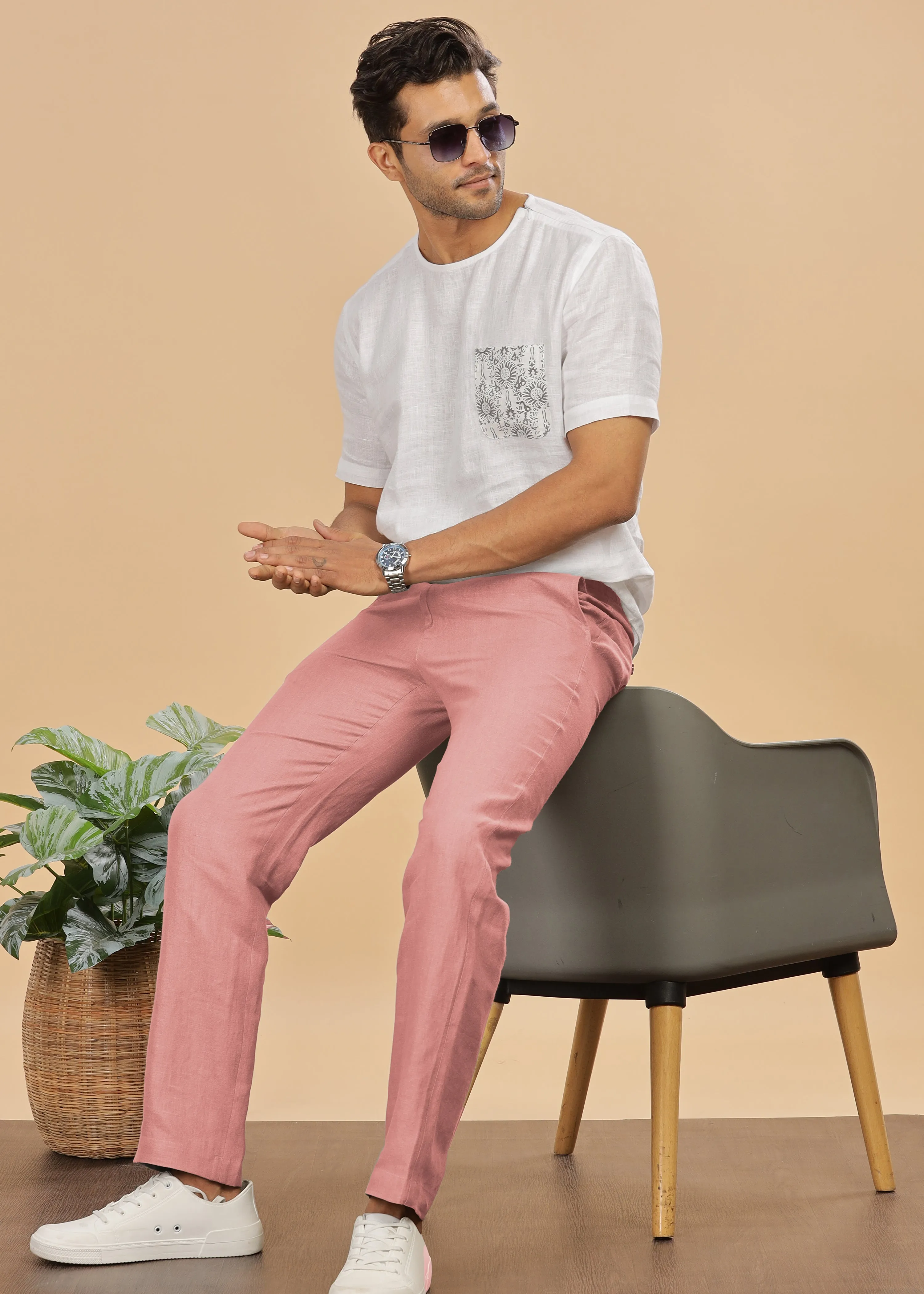 Theo - Linen Travel Pants - Rose Pink