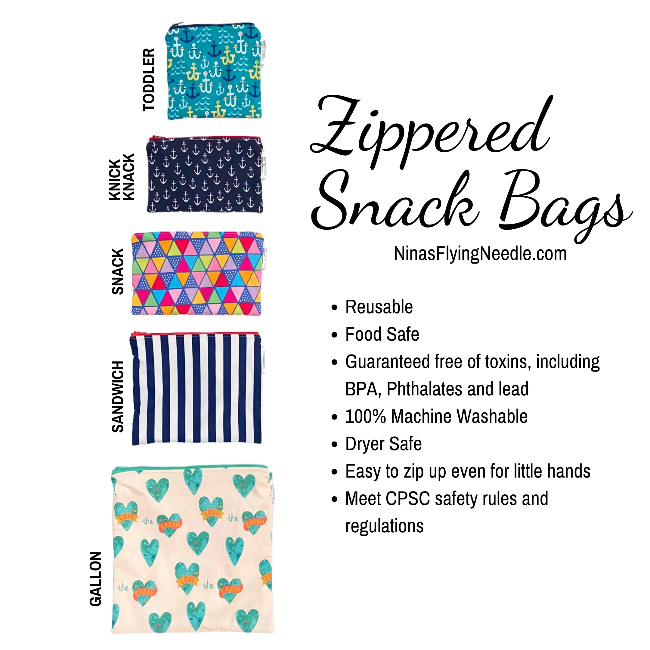 Toddler Sized Reusable Zippered Bag Anchors