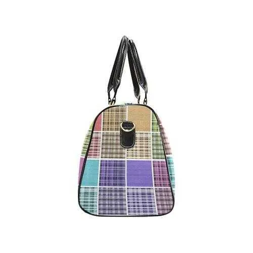 Travel Bags, Pink Purple Green Blue And Black Pastel Grid Style Bag