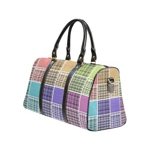 Travel Bags, Pink Purple Green Blue And Black Pastel Grid Style Bag