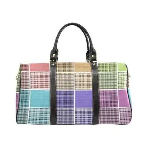 Travel Bags, Pink Purple Green Blue And Black Pastel Grid Style Bag