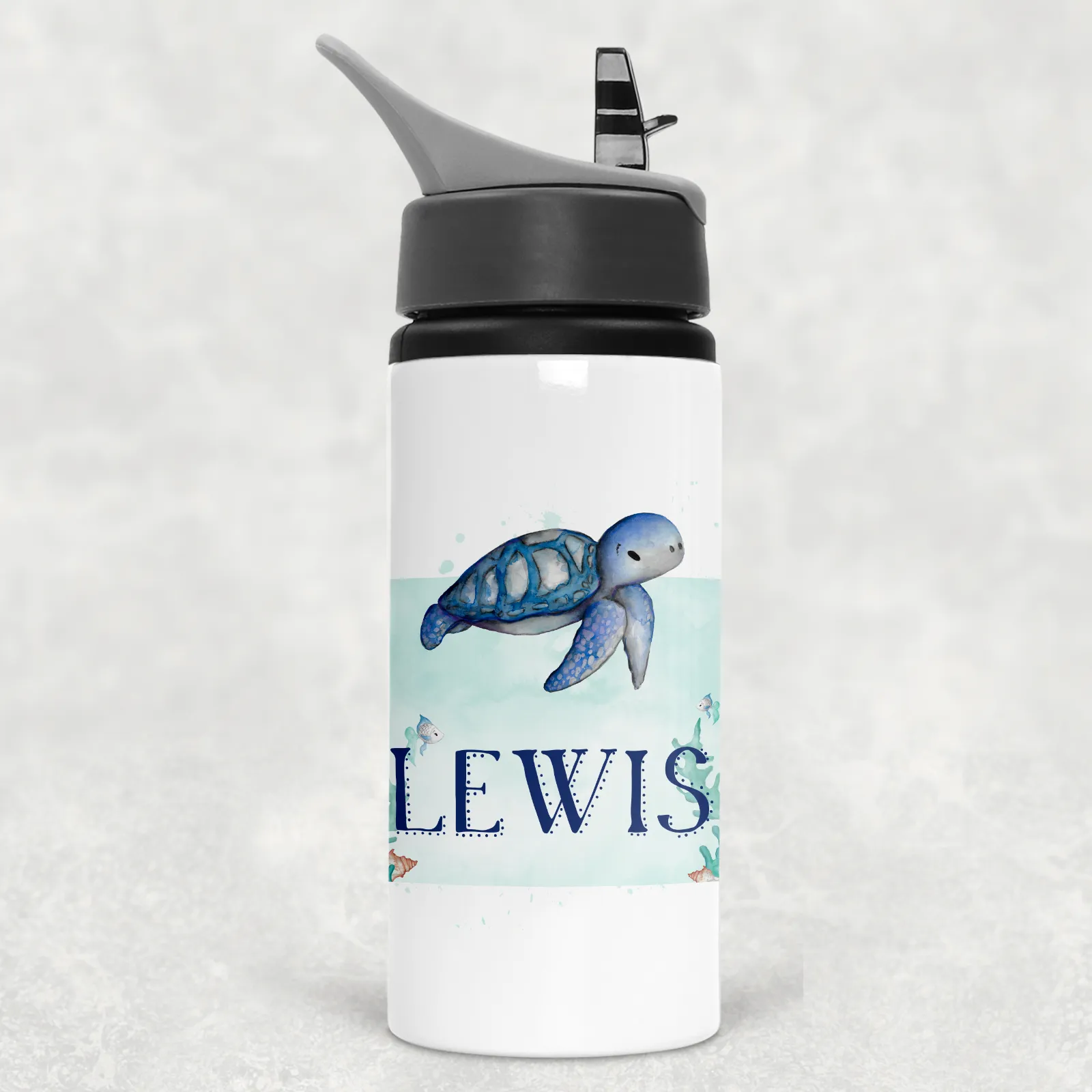 Turtle Personalised Aluminium Straw Water Bottle 650ml