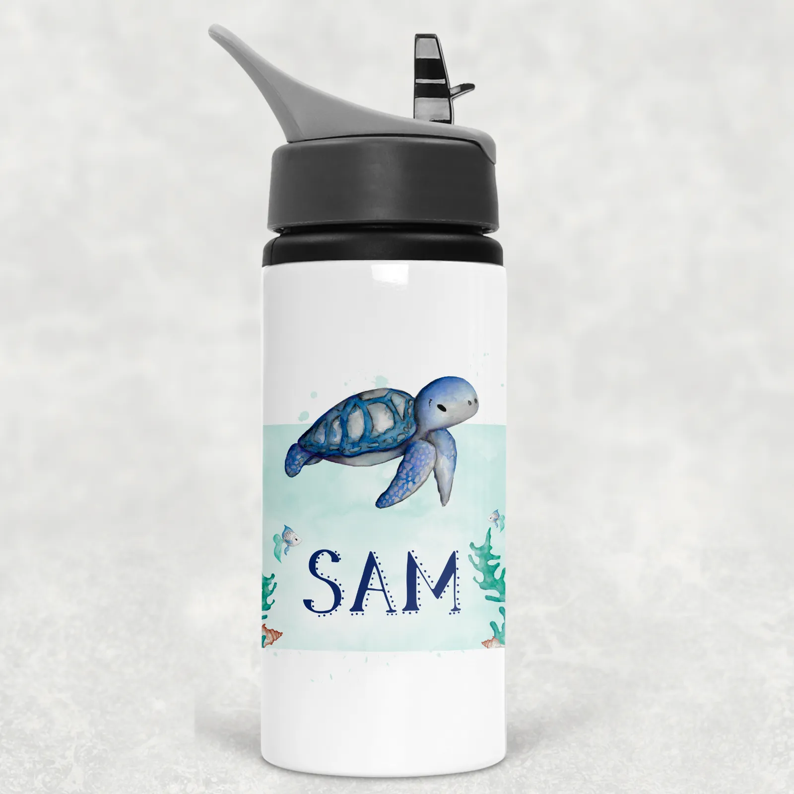 Turtle Personalised Aluminium Straw Water Bottle 650ml