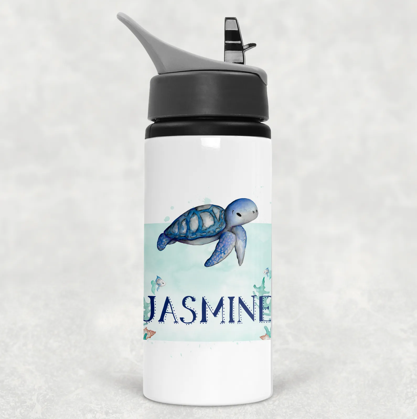 Turtle Personalised Aluminium Straw Water Bottle 650ml