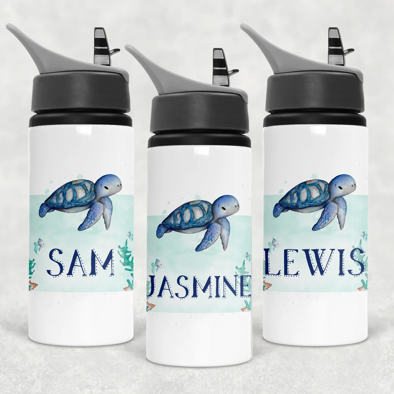 Turtle Personalised Aluminium Straw Water Bottle 650ml