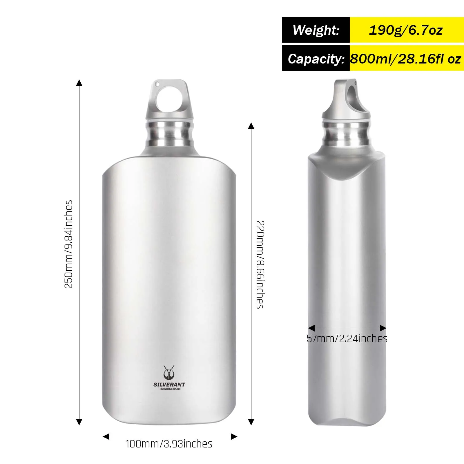 Ultralight Titanium Water Bottle 800ml/28.16 fl oz - Slim