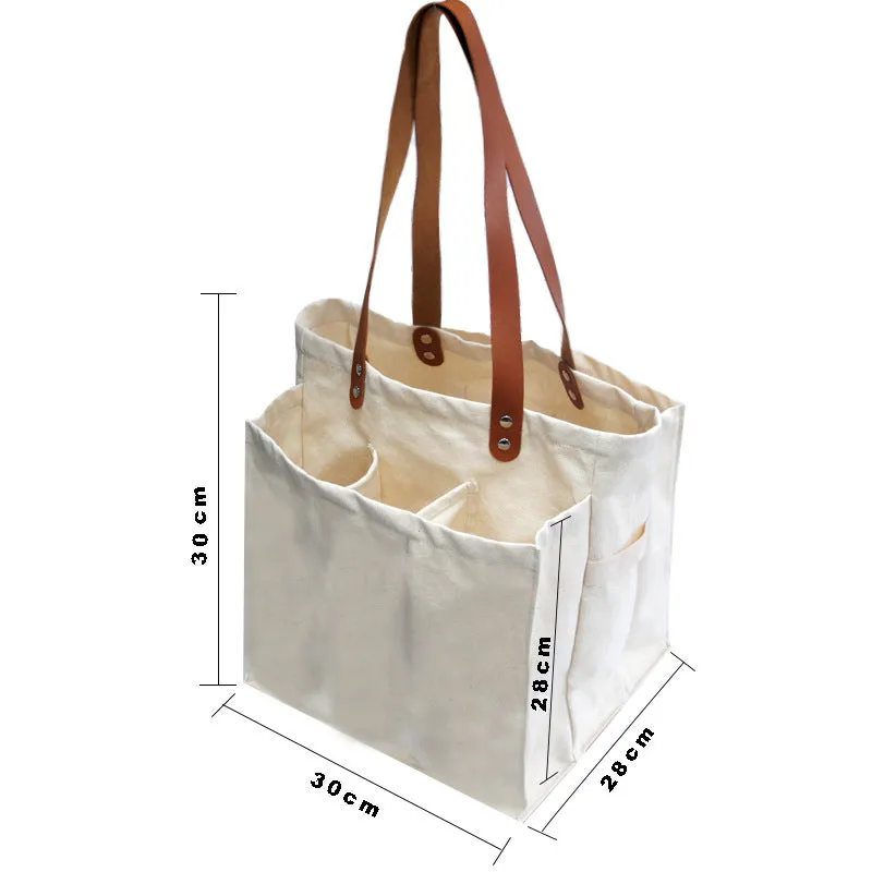 Utility Shopping Canvas Market Tote Bag With Multi compartments