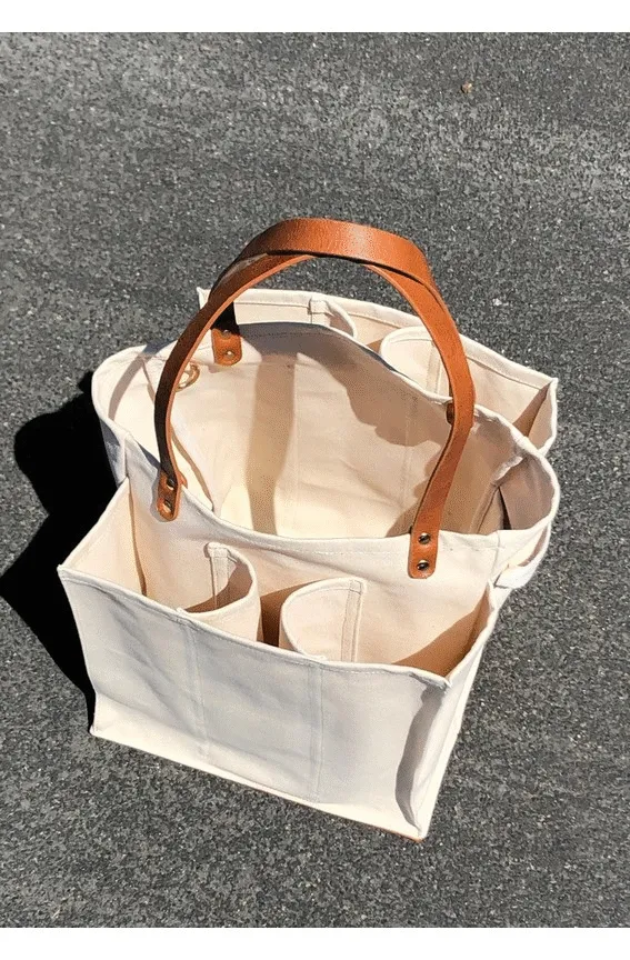 Utility Shopping Canvas Market Tote Bag With Multi compartments