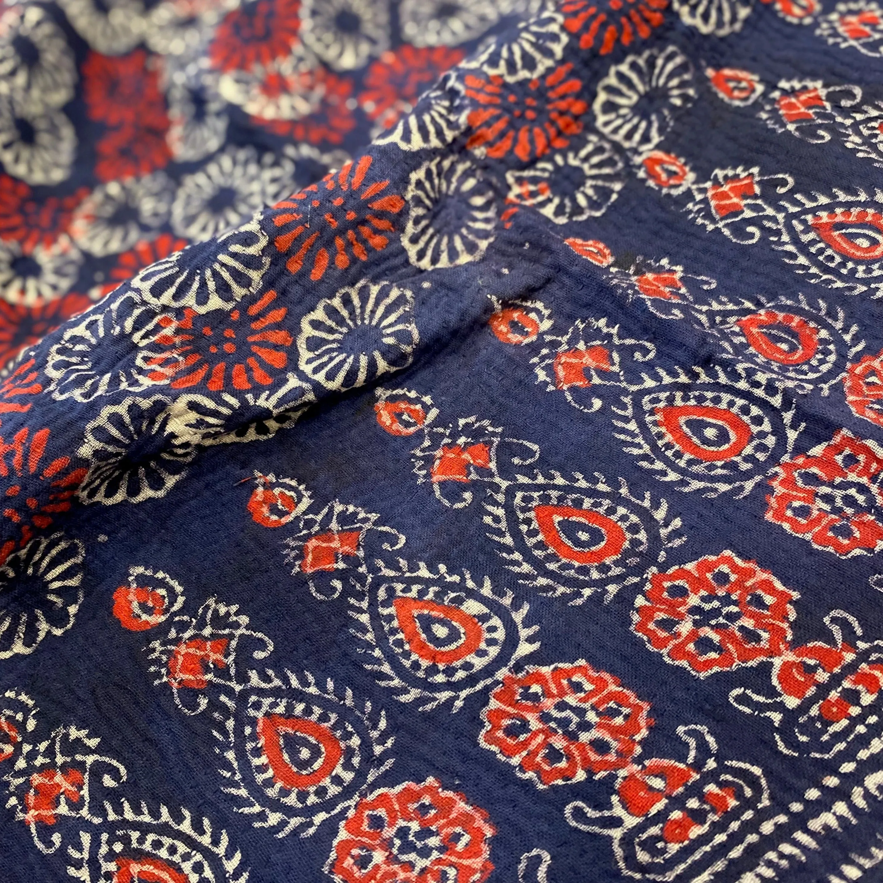 Vintage Kantha Quilt Red and Blue Background W2