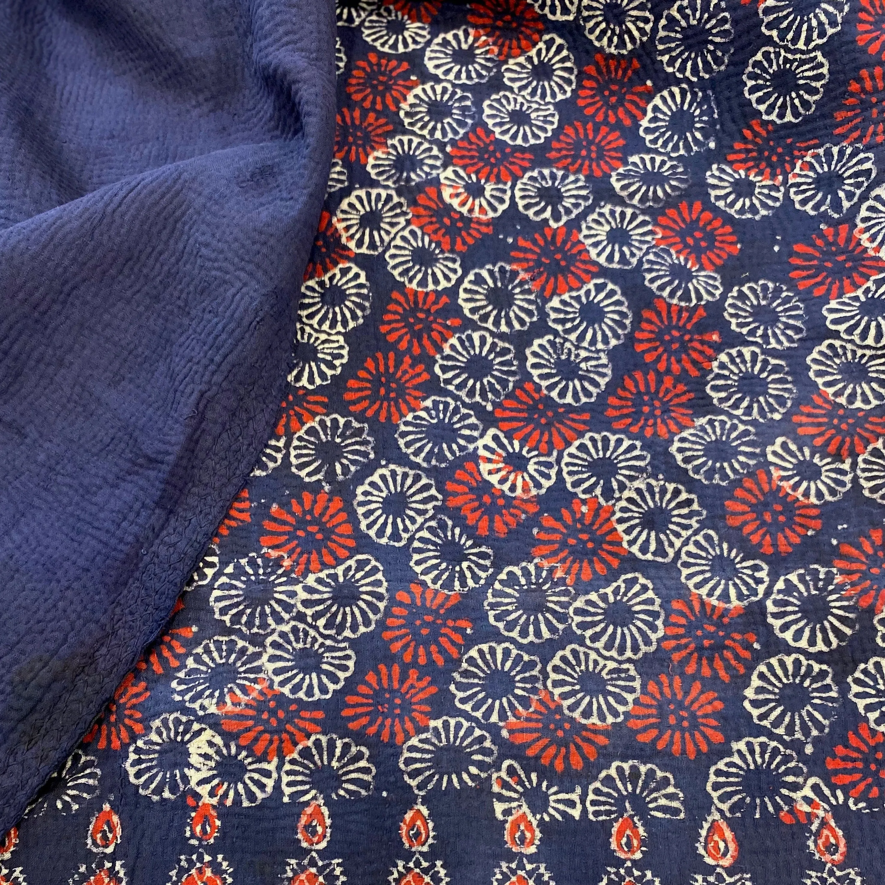 Vintage Kantha Quilt Red and Blue Background W2