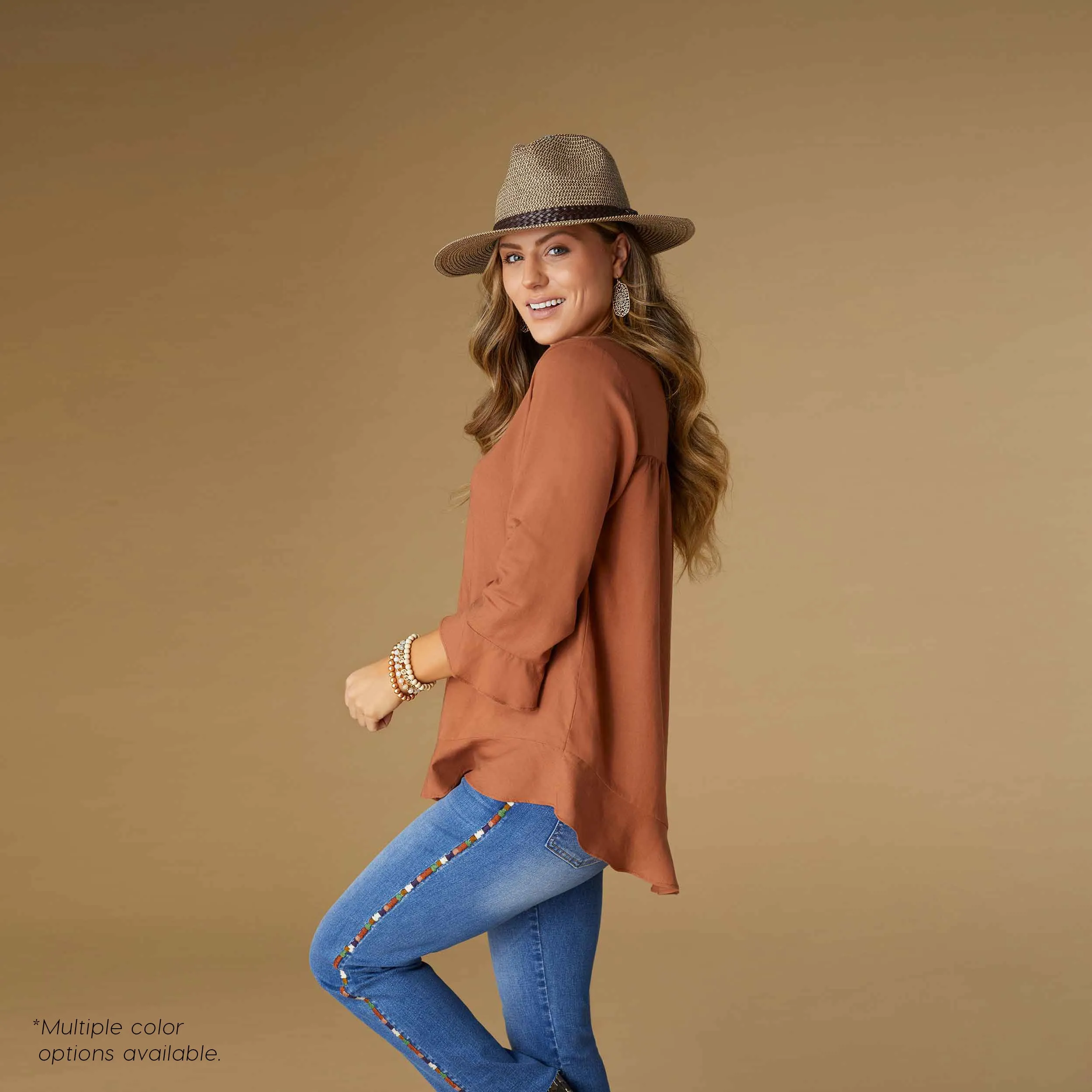 Virginia Ruffle Sleeve Top - Terra Cotta