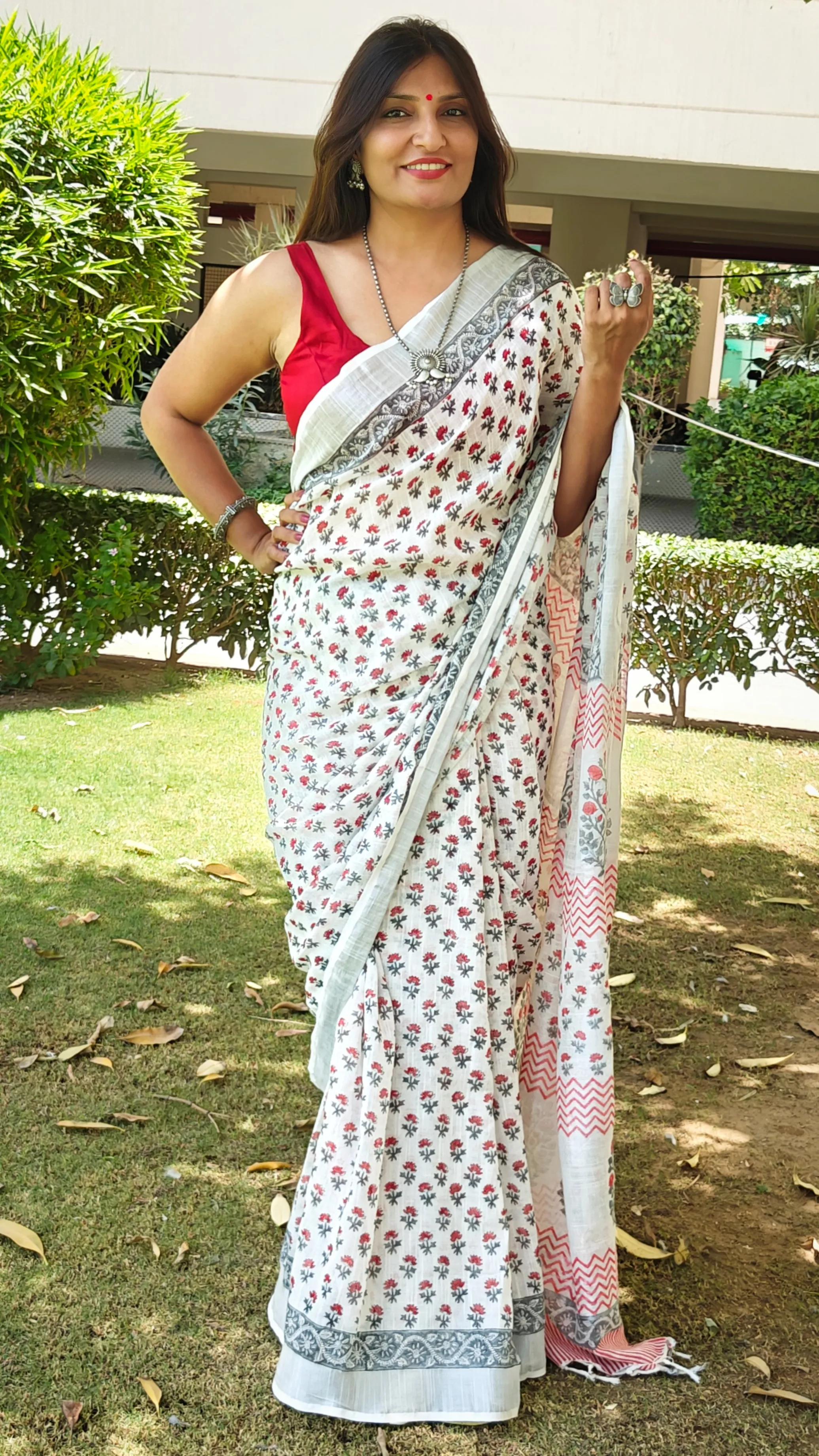 White Pure Linen Saree