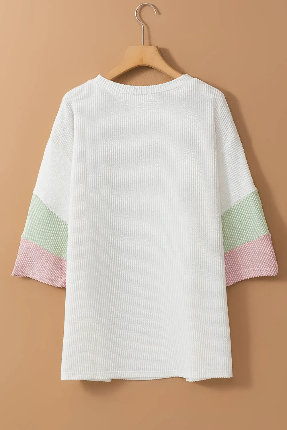 White Textured Colorblock Patchwork Half Sleeve Plus T Shirt