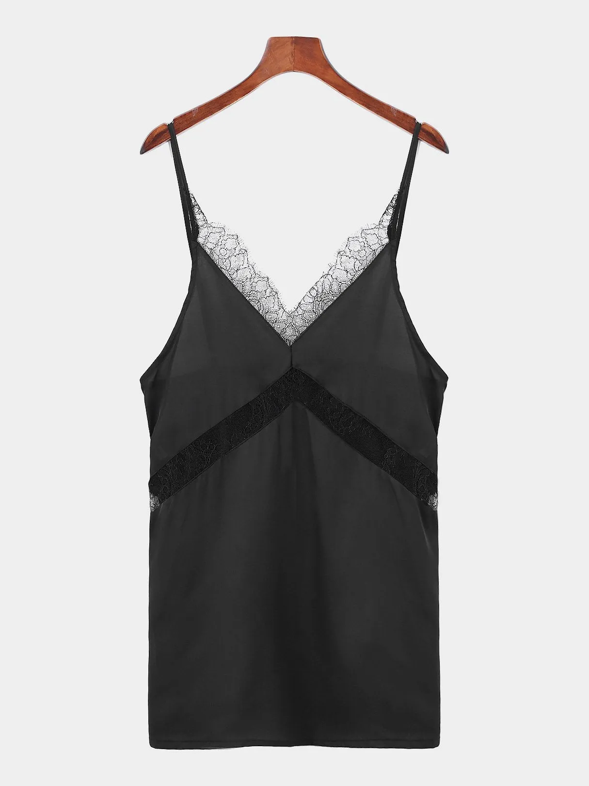 Wholesale Black V-Neck Sleeveless Plain Lace Spaghetti Strap Mini Dress