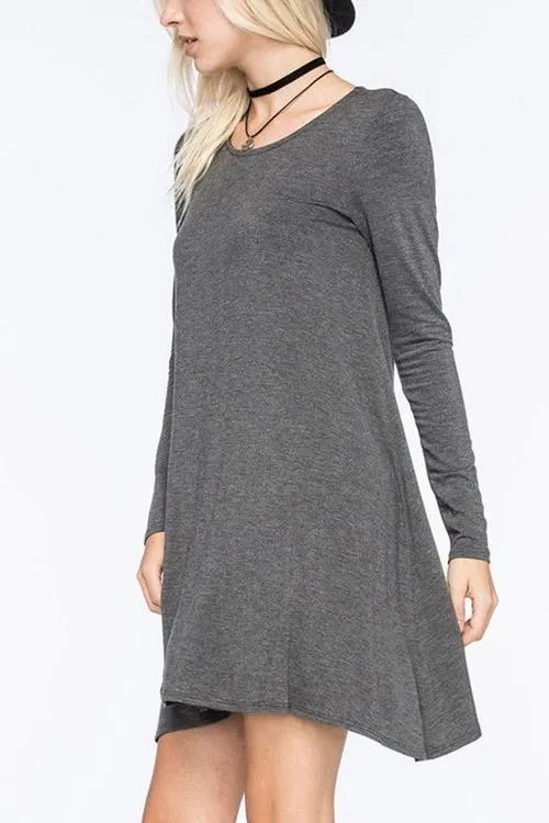 Wholesale Grey Round Neck Long Sleeve Plain Mini Dress