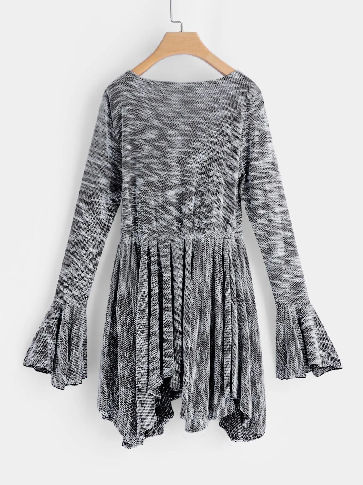 Wholesale Grey V-Neck Long Sleeve Plain Irregular Hem Mini Dress