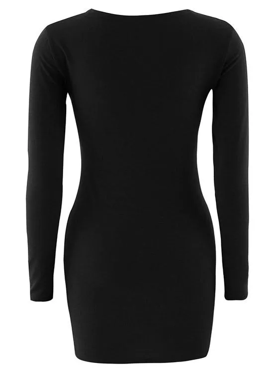 Wholesale Scoop Neck Long Sleeve Plain Mini Dresses