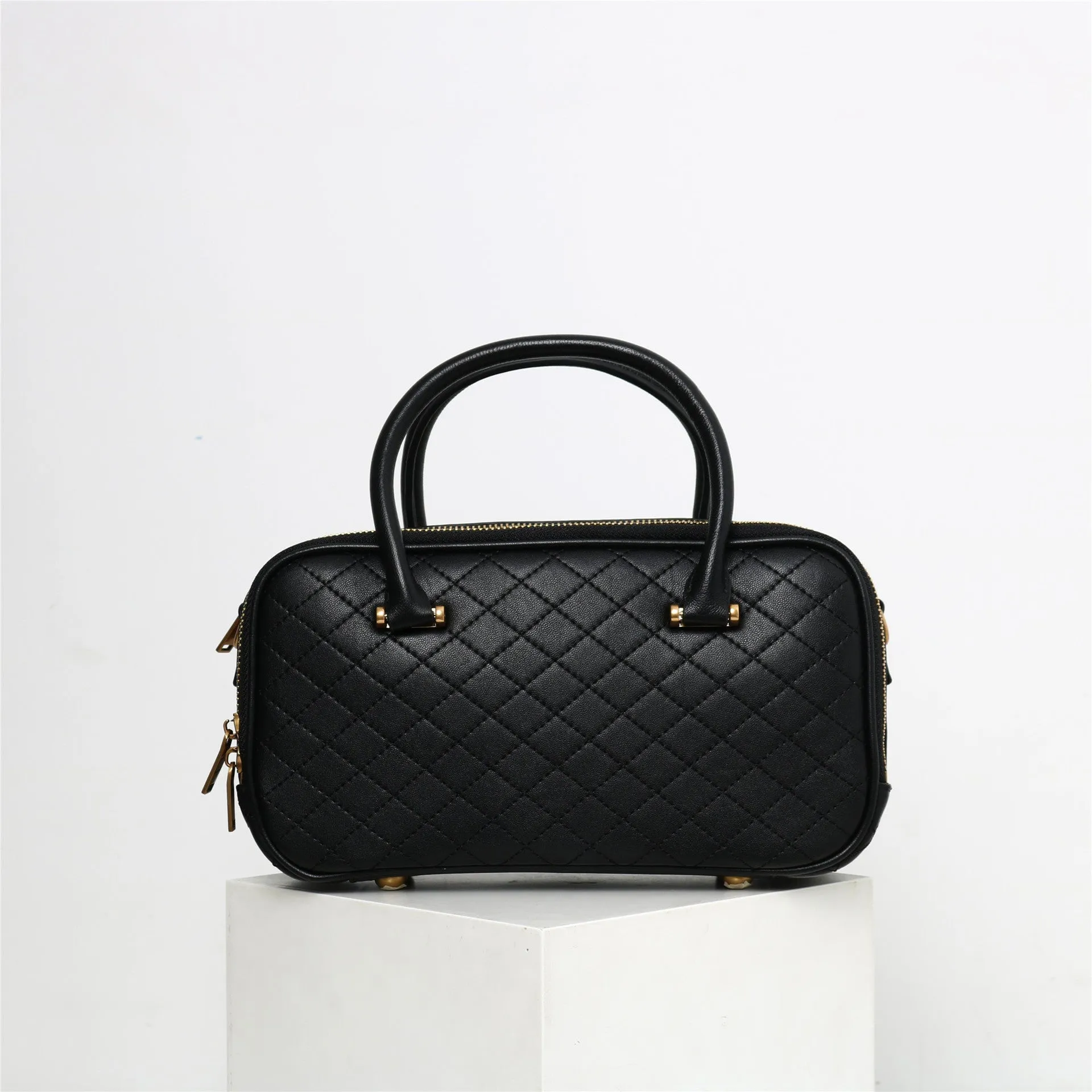 Womens Quilted Leather Boston Bowler Work Bag