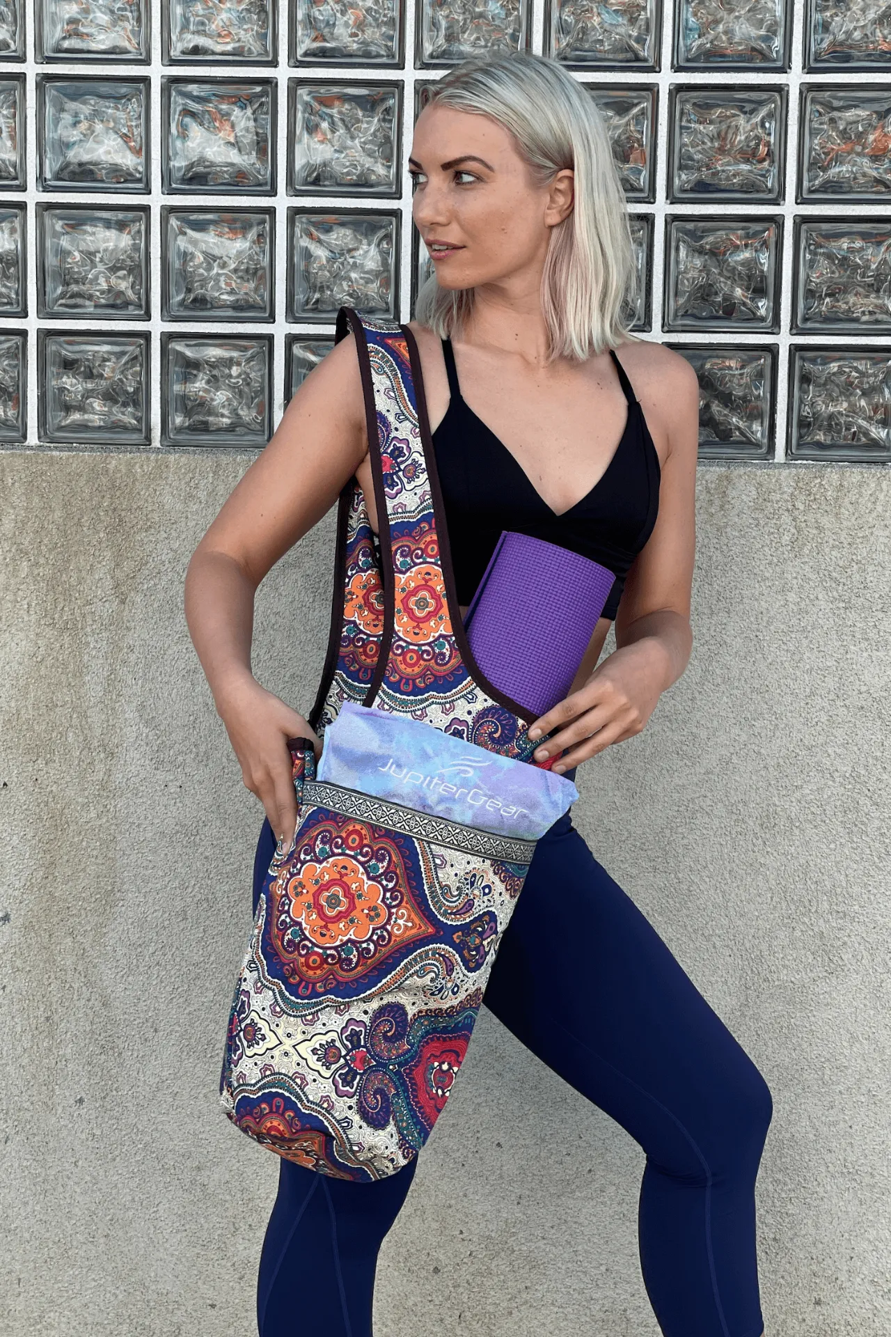 Yoga Mat Carrying Tote Bag with Large Pockets